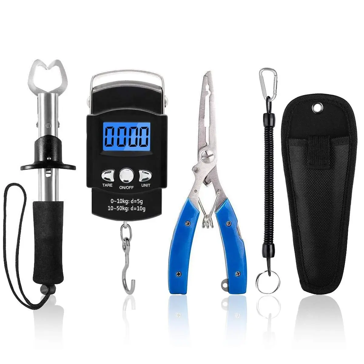 5-Piece Fishing Tool Kit – Saltwater Resistant Pliers, Fish Gripper & Scale – Complete Fishing Gear Set for Anglers