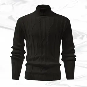 A men's high neck knit sweater with a fashionable retro style, featuring a high collar that adds a stylish touch, aligned with today's popular vintage fashion trend. The knitted fabric has a good texture, the jacquard pattern is exquisite, full of retro f