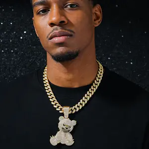 Gold Plated Bear Pendant Necklace with Cuban Chain, Street Style Fashion Jewelry for Men & Women, Personalized Minimalist Long Chain Sweater Necklace, Birthday Anniversary Valentine’s Day Gift christmas birthday anniversary