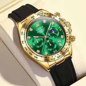 OLEVS Watches for Men Waterproof Chronograph Analog Multifunction Moon Phase Silicone Diamond Luminous Wrist Watches 2875