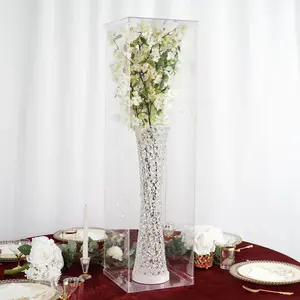 Floor Standing Clear Acrylic Pedestal Riser, Transparent Display Box with Interchangeable Lid and Base 40"