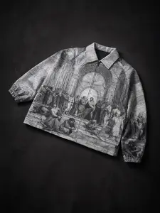 Renaissance Art Graphic Jacket Men's Streetwear Vintage Sketch All-over Print Zip-up Coat Oversized Harrington Retro Aesthetic Dark Academia Museum Core High Street Fashion Outwear Spring Fall Layering Piece Gift for Him Urban Style #streetwear #vibe #art