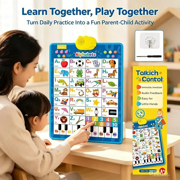 Talking Alphabet Poster for Kids‑Interactive Wall Chart, Screen‑Free Toddler Educational Toy with American Pronunciation, Waterproof ABC Number Piano Learning Chart, Homeschool Supplies, Perfect Preschool Gift for Boys Girls Age 3‑6