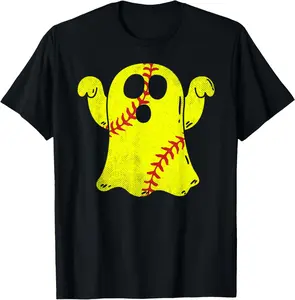 100% Cotton Softball Ghost Softball Lover Halloween Costume T-Shirt Whimsical Playfully Quaint Design for Men Women Youth