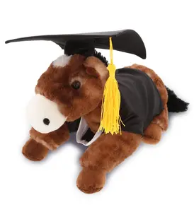 DOLLIBU Polyester Plush Graduation Stuffed Toy - Super Soft Fur Lying Brown Horse, Perfect for Graduation Gifting