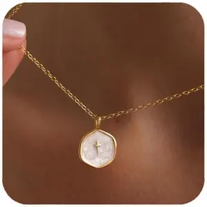 Small Cross Necklace for Women 14K Gold Plated, Dainty Cross Pendant Choker Necklace, Minimalist Religious Jewelry Everyday Trendy Gift for Her