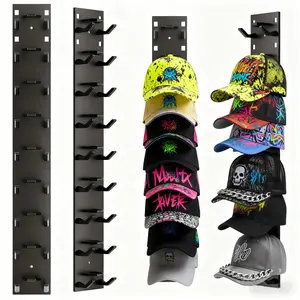 Hat Organizer Wall Mounted Baseball 2pack, with Adhesive Hooks, Can Store 18 Hats, Space-Saving, Wardrobe Door Storage Display (Black/White)