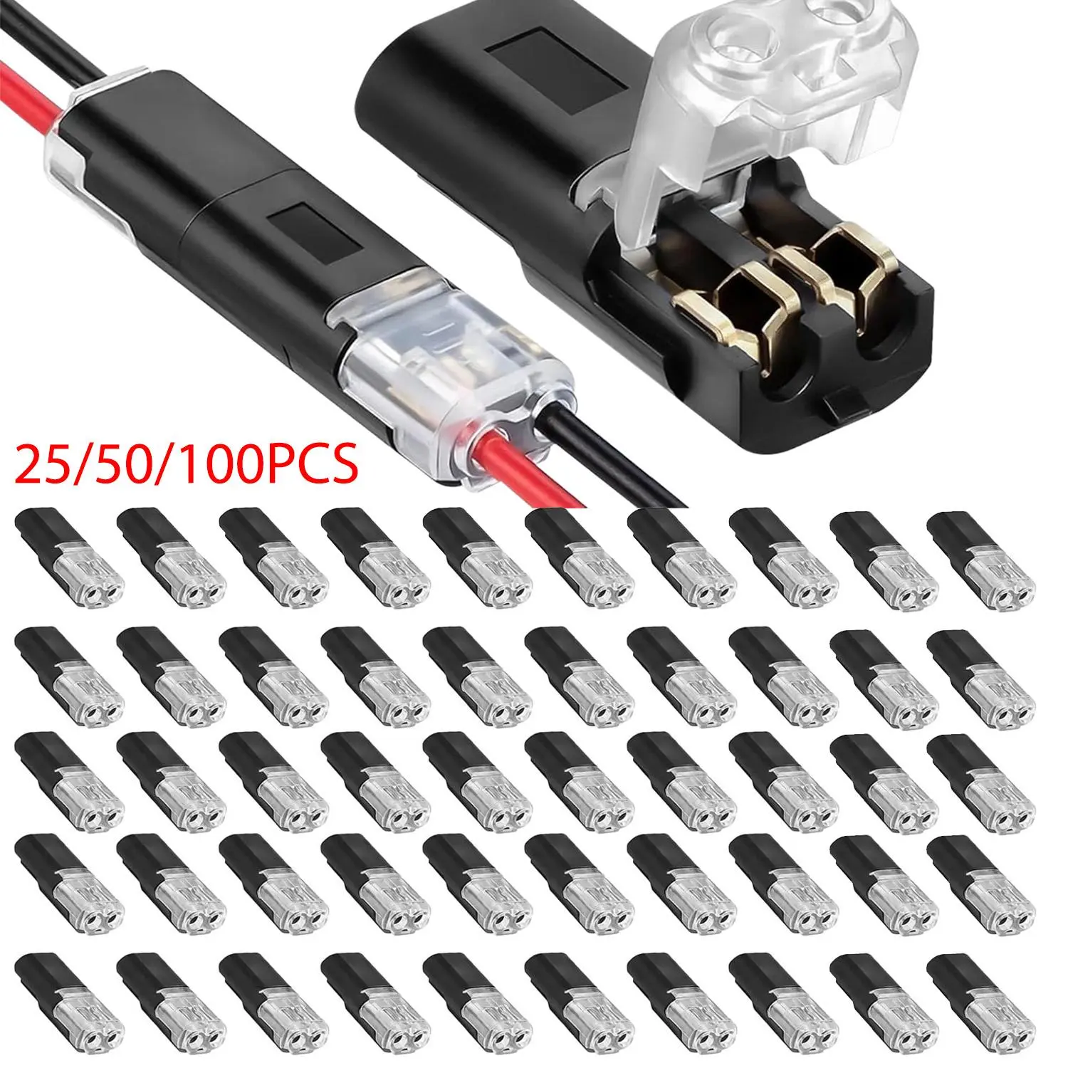 Double-Wire Plug-in Connector Led Light Strip Connectors 2 Pin, Low Voltage Wire Connector with Locking Buckle, Fast Connect Plugs for LED Strip Lights & Automotive Wiring