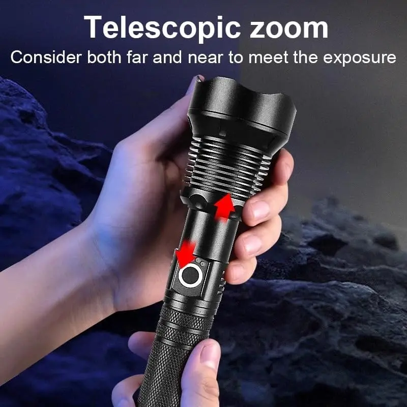 High Power Tactical Flashlight, Rechargeable 990000LM XHP90.2, 5 Modes Zoomable IPX7 Waterproof for Camping & Outdoor Activities, Tactical Flashlights, High Power Flashlights