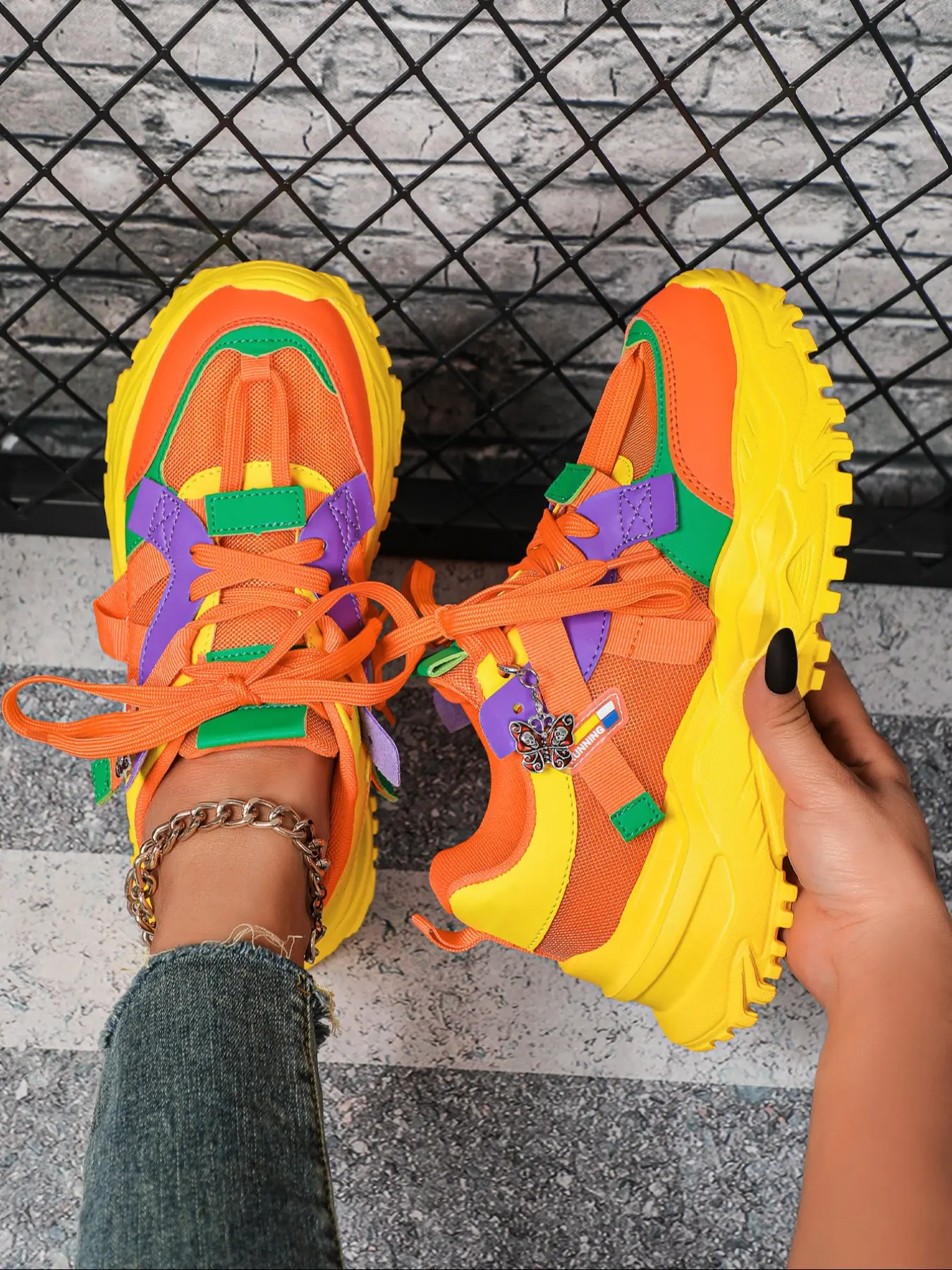 Women's Fashion Sporty Running Fashion Colorblock DIY Detachable Pendant Casual Running Footwear, Running Sports Footwear, Comfortable Breathable Low Top Running Shoes for All Seasons, Breathable Running Sneakers