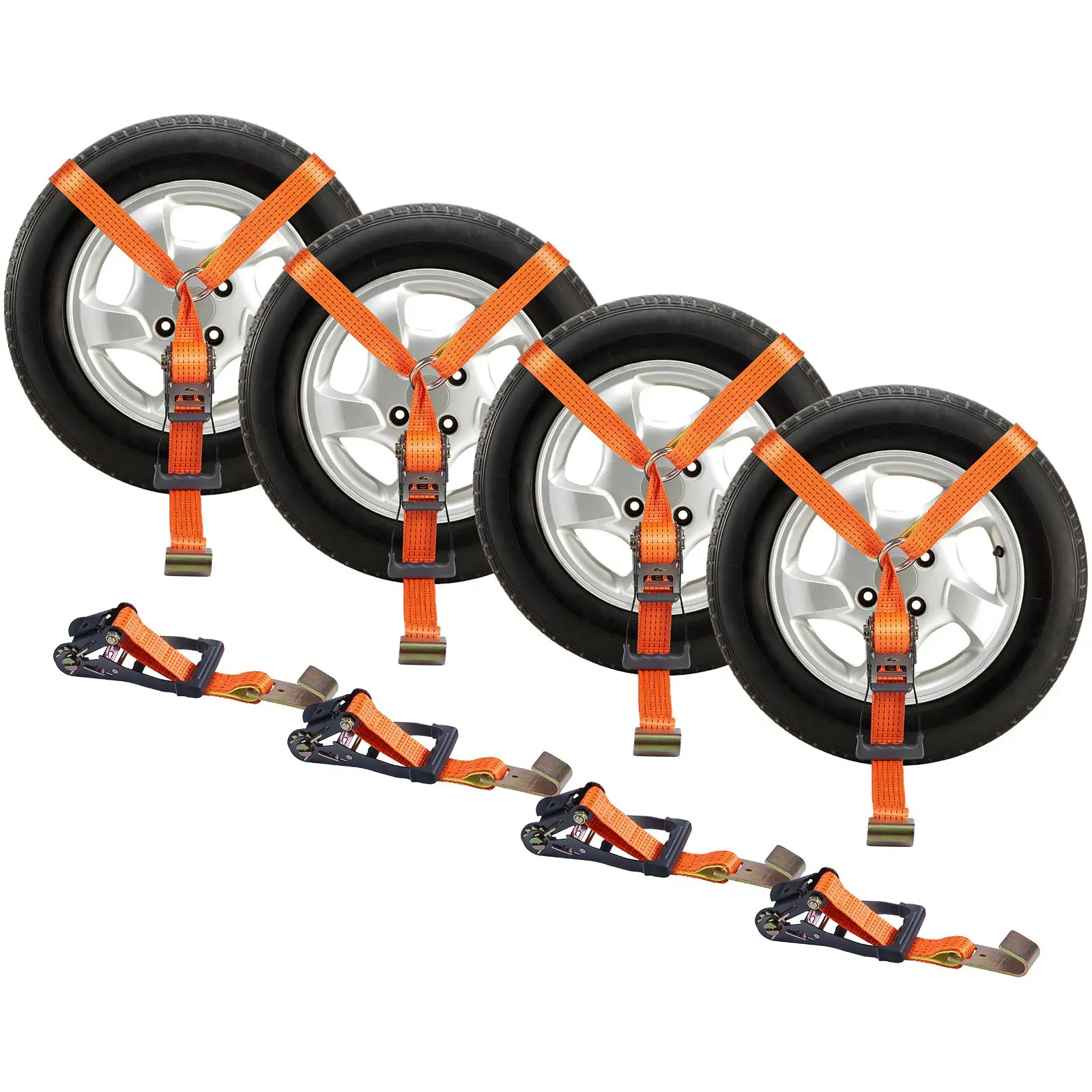 VEVOR Car Tie Down Straps Kit,  Lasso Style 2" x 120" Tire Straps, 5512 LBS Working Load, 11023 LBS Breaking Strength, with Flat Hooks for Passenger Car, ATV, Motorcycle, Van, SUV, UTV, Trailer, 4-Pack