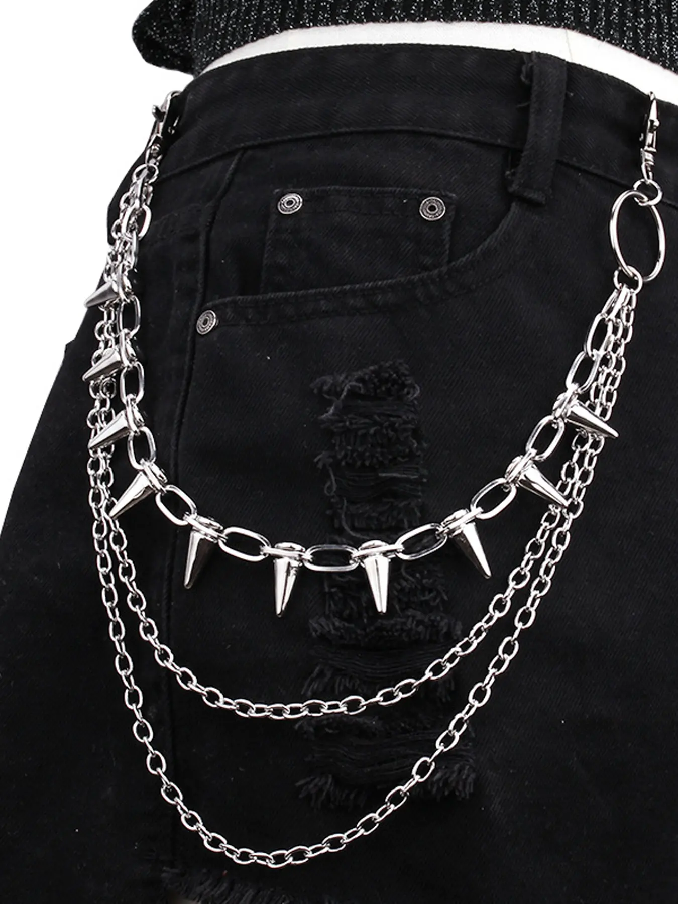 Rivet Punk Style Pants Chain Fashionable Stainless Steel Layered Pocket Chain Adjustable Waist Chain for Women & Men, Trendy Edgy Biker Hip All-match & Exquisite Chain Jean Chains for Music Festival Accessory, Chic Body Jewellery