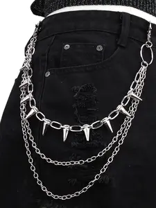 Rivet Punk Style Pants Chain Fashionable Stainless Steel Layered Pocket Chain Adjustable Waist Chain for Women & Men, Trendy Edgy Biker Hip All-match & Exquisite Chain Jean Chains for Music Festival Accessory, Chic Body Jewelry