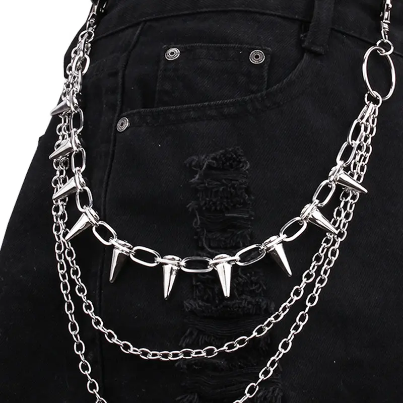 Rivet Punk Style Pants Chain Fashionable Stainless Steel Layered Pocket Chain Adjustable Waist Chain for Women & Men, Trendy Edgy Biker Hip All-match & Exquisite Chain Jean Chains for Music Festival Accessory, Chic Body Jewellery