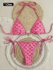 Two-Piece Set Women's All Over Floral Print Bikini Set, Casual Fashion Chic Swimsuit Set, Ladies Swimwear for Beach Holiday Vacation, Beach Bikinis