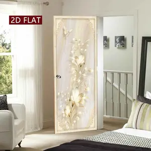 Floral Pattern Door Sticker, 2 Counts Easy Apply Peel & Stick Door Decal, Waterproof & Scratch Resistant Decoration Painting for Home, Kitchen, Bathroom, Bedroom, Ornaments, Decorative Stickers
