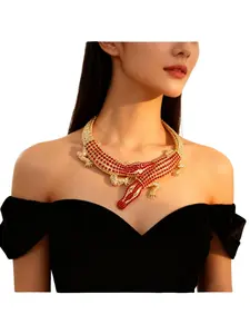 Vintage crocodile crystal-set necklace, cross-border women's fashion jewelry set, including earrings and choker/collar necklace.