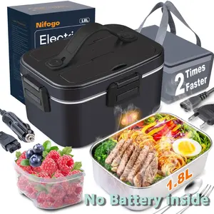 80W High Efficiency Electric Lunch Box Fast Heating Food Warmer For Car Truck Home Office 110V 12V 24V 1.8L 304 Stainless Steel Container With Fork Spoon Storage Bag