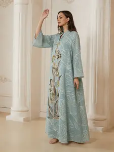 New Mesh Embroidered Dress, Modest Dresses, Embroidery Detailing, Muslim Long Robe, Middle East Dubai Abaya, Middle Eastern Influence, Traditional Attire, Perfect for Special Occasions, Formal Wear, Loose Abaya Dress