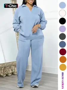 Women's Solid Long Sleeve Sweatshirt & Adjustable Drawstring Waist Pants Set, Casual Fashion Cozy Two-piece Outfits for Daily Outdoor Wear, Women's Clothes for All Seasons