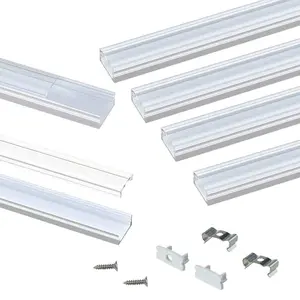Muzata Silver LED Aluminum Channel with Crystal Transparent Cover Lens U1SW WT