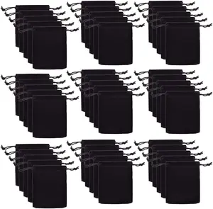 Drawstring Cloth Bag 50pcs Velvet Double Jewelry Drawstring Pouches Small Jewelry Bracelet Headphones Bag Beads/Spice Gift Bags(Black)