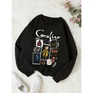 Women's Cartoon  Graphic Print Crew Neck Sweatshirt, Casual Long Sleeve Pullover, Women's Fall & Winter Clothes for Daily Wear