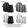 Men's 2-Piece Fashion Embroidery Clothing Set - Summer Washed Vintage Short-Sleeve Crew Neck T-Shirt & Shorts, Comfortable Normal Type Street-Style Casual Athletic Outfit for Daily Activities