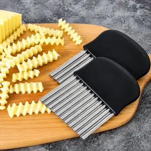 2-Piece Large Wavy French Fry Crinkle Cutter, Stainless Steel Kitchen Chopping Tool for Fruits & Root Vegetables, Efficient Food Presentation Gadget