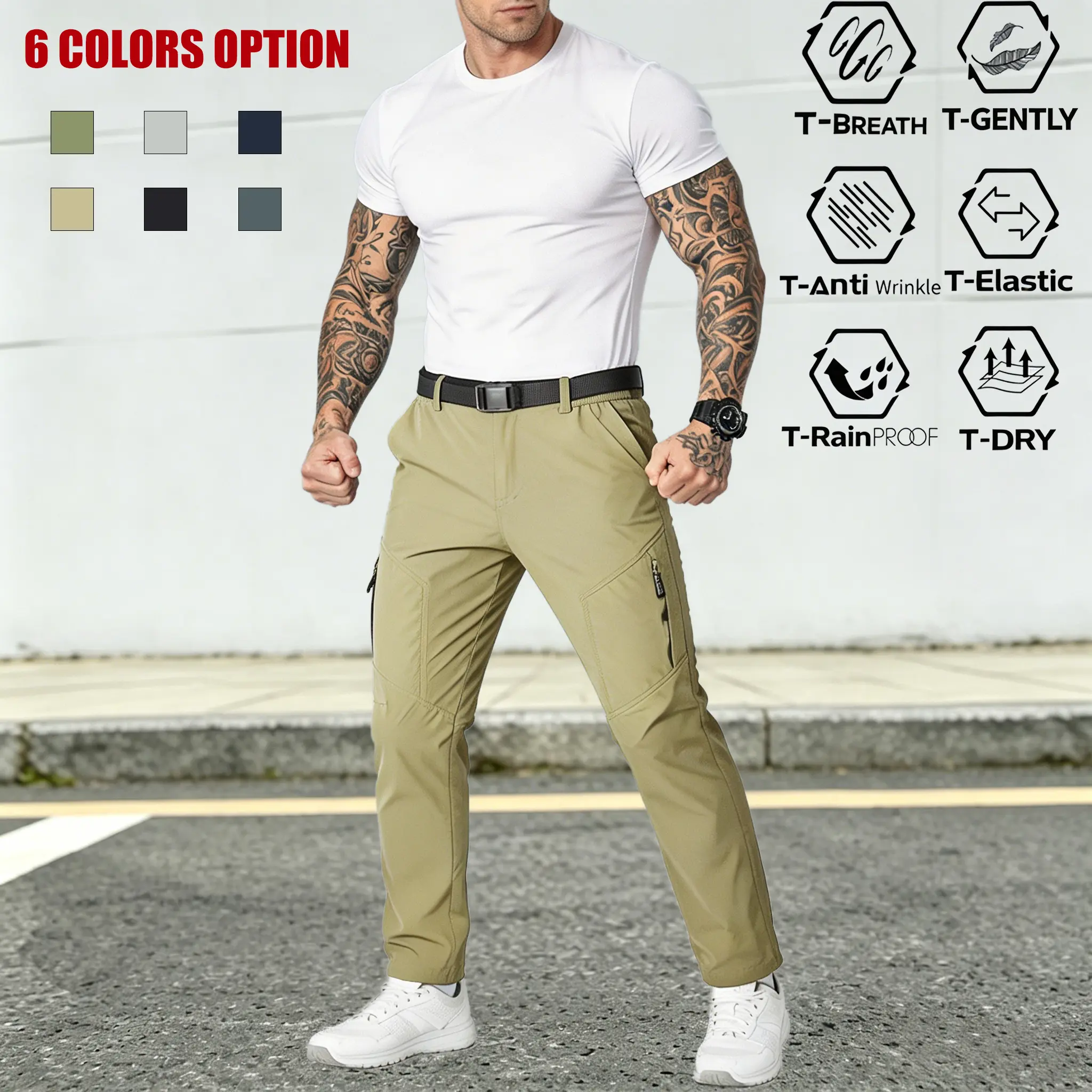 Men’s Outdoor Quick-Dry Tactical Pants — High Stretch, Waterproof, Wrinkle-Resistant, Breathable, Multiple Zipper Pockets; Cargo Workwear Style; Lightweight Moisture-Wicking Casual Straight-Leg Hiking/Trekking Pants