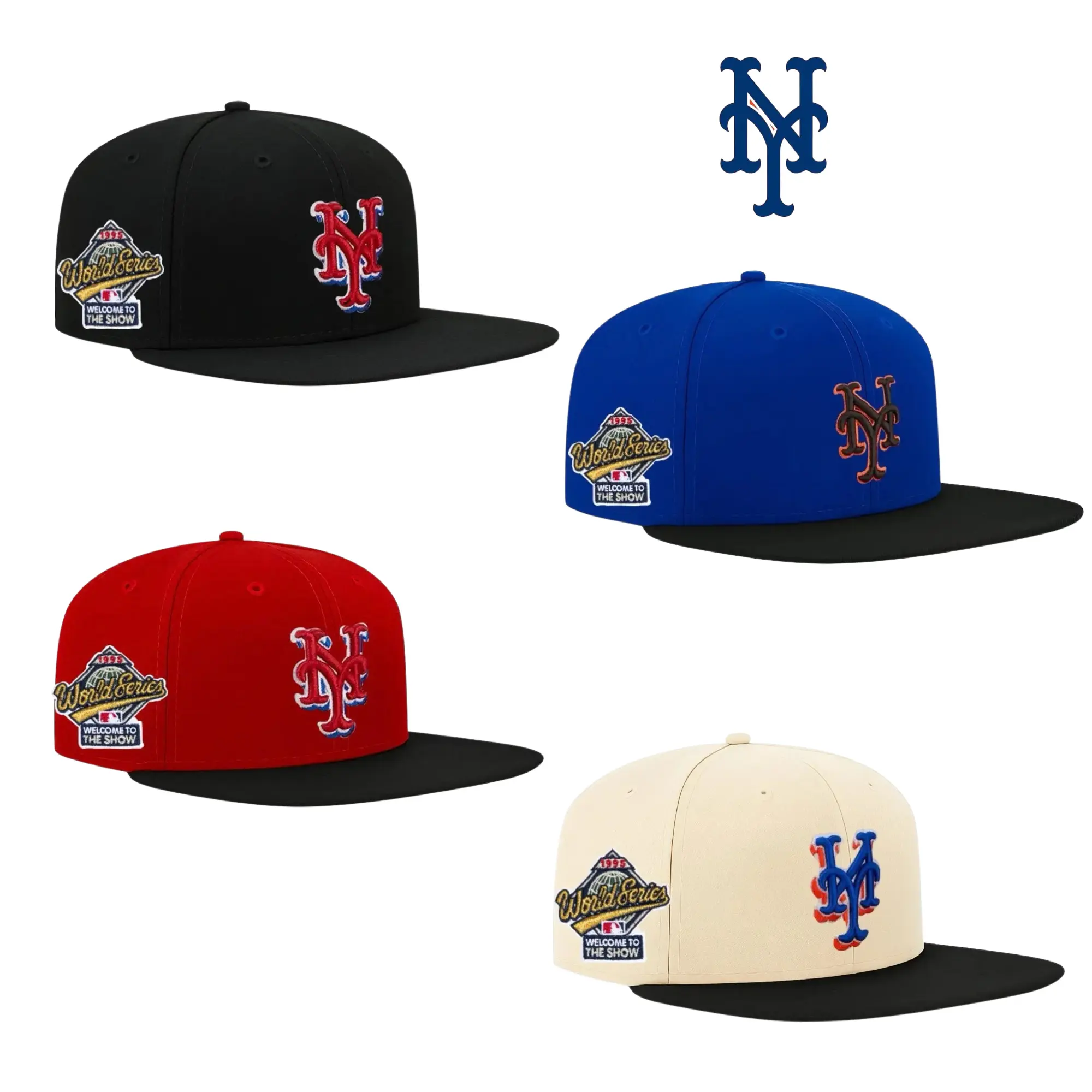 New Era MLB 9FIFTY New York Mets Snapback Cap – World Series Baseball Hat, Black Blue Red Embroidered Logo, Flat Brim Sports Streetwear, Unisex Fan Gear
