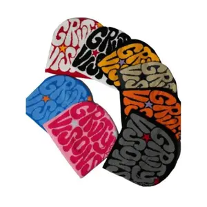 Y2K Spider Web Knit Beanie, Grunge Letter Jacquard Skull Cap, Unisex Streetwear Graphic Winter Hat, Soft Stretch Warm Knit for Fall Winter Street Style & Daily Wear