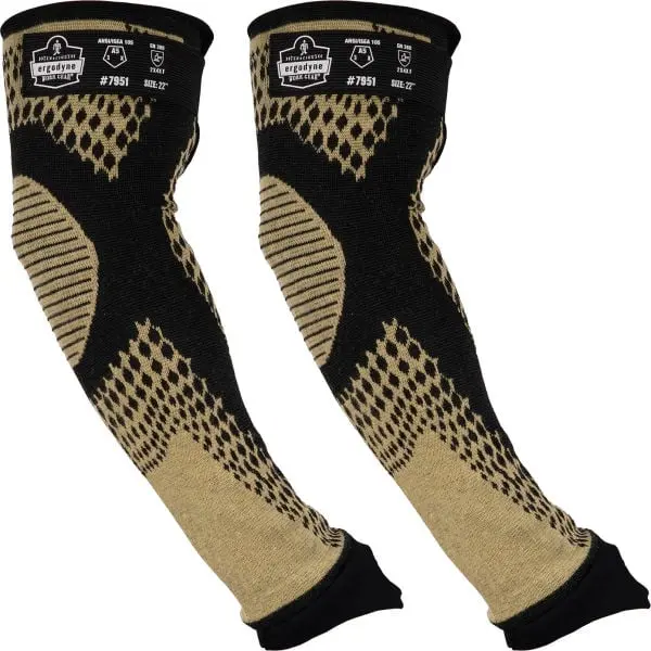 Ergodyne B3181776 22 in. Pro Flex 7951 2-Pack Cut-Resistant ANSI A5 Arm Sleeves, Yellow, Adjustable Strap, Heat-Resistant, Pre-Curved