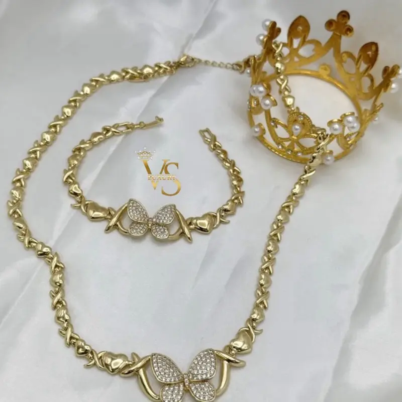 Valdes Luxury Butterfly Matching Set | Adjustable Necklace & Bracelet | 14K Layered Finish | Everyday Wear