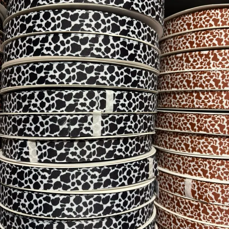 6/8" Cow Print Grosgrain Ribbon 100-Yard Roll 6/8" Cow Print Grosgrain Ribbon 100-Yard Roll
