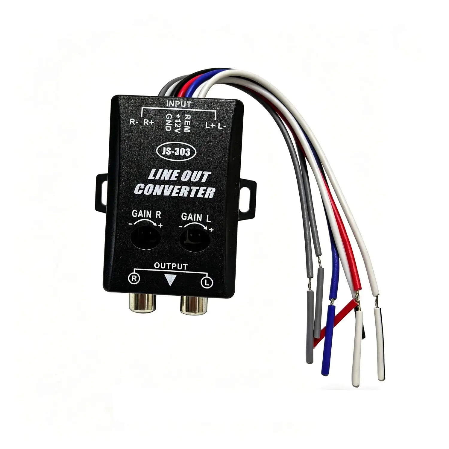 Car Audio Line Output Converter, 7 Bare Wire 12V Power Compact 2-Channel High to Low RCA Converter with Remote, for Stereo Amplifier, Speaker, Subwoofer, Head Unit & Full-Range Frequency Sound, Car Electronics Accessories