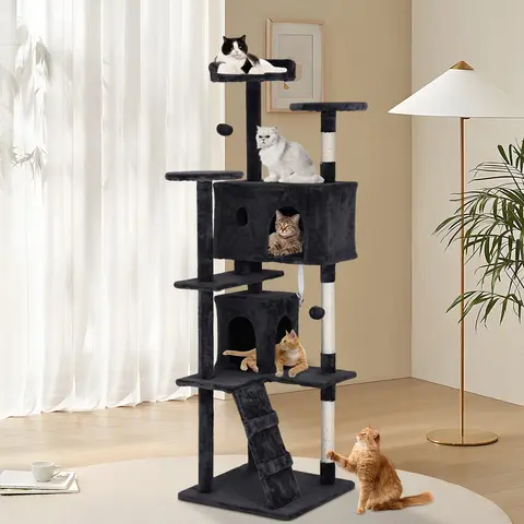 BestOffice 54/70in Cat Tree Tower Multi-Level Durable Sisal Scratching Post Cozy Fun Jumping Platform Space Saving Condo Play House for Indoor Cats Home Vertical Scratcher Portable
