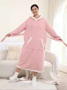 Women's Hooded Long Sleeve Warm Pajama Dress, Thickened Fleece Sleepwear, Casual Home Wear, Can Be Worn Outside, Cozy Nightgown,lingerie srt ,cute autumn outfits,airport outfits 2025