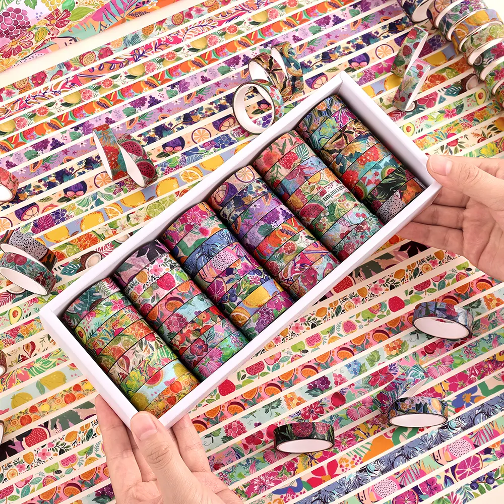 Vintage Fruit Designs Washi Tape Set - 48 Rolls 10mm Thin Cute Decorative Tapes for Crafting, Planner Page Decor, Scrapbooking to Add Flair to Scrapbooks for Creative Enthusiasts