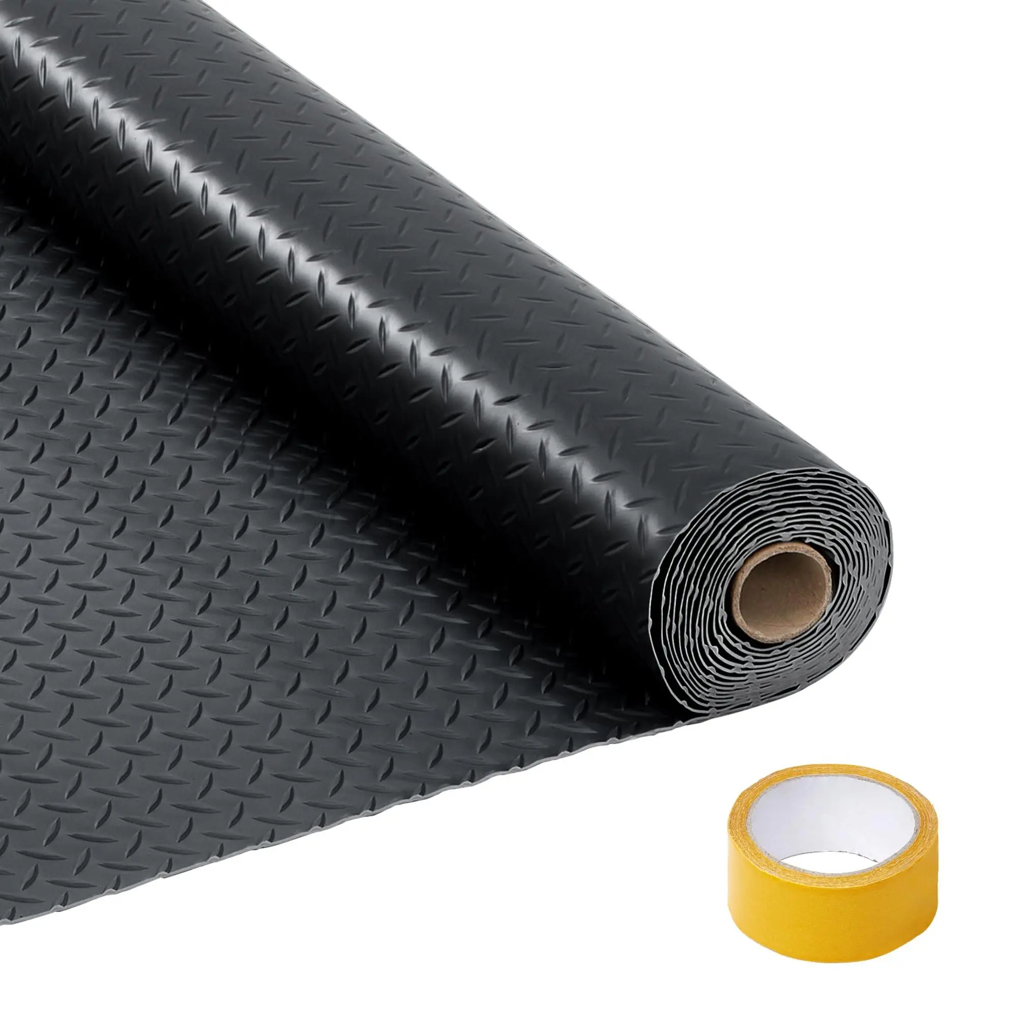 Gaomon 7.5x17 ft Heavy-Duty Non-Slip PVC Rubber Garage Floor Mat Roll with Diamond Plate Texture, Leak-Proof Oil-Resistant Stain-Resistant Waterproof Protector for Garage & Basement, Includes Installation Tapes