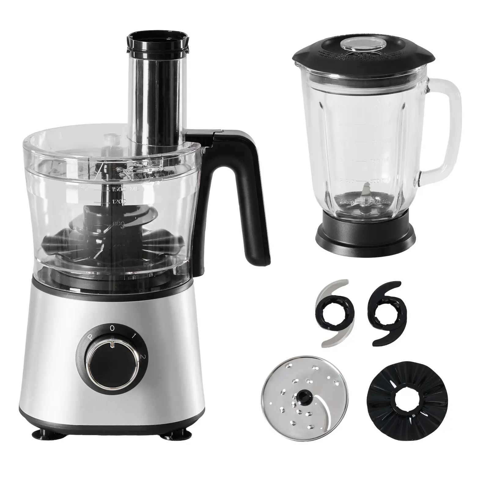 300W Food Processor with 1.5L Glass Jar, Blender, Dough Tool, 2 Speeds, 8+ Attachments, Anti-Slip Surface, Dishwasher Safe Easy-Remove Parts – Slicer Dicer Cutter, Vegetable Chopper Tool for Slicing, Shredding, Mixing