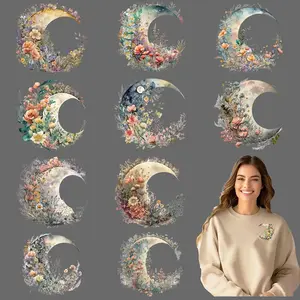 Floral & Moon Pattern Iron-on Transfer Sticker, 12pcs/set Washable Heat Press Decals for T-shirts, Jeans, Masks, and Backpacks, Diy Flower Decor, Crafts, Art, Diy Rose Flower