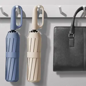 Black  Automatic Folding Umbrella, 1 Count/60pcs Portable Rain Umbrella with Loop Buckle, Windproof & Waterproof Umbrella for Men & Women