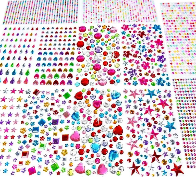 3228 Pcs - Gems Stickers, Self Adhesive Rhinestone Jewel Stickers, Acrylic Gems DIY Craft Decorative Diamond Stickers, Assorted Shapes Jewels Rhinestones Stickers, Gems Sticker Crafts for Kids