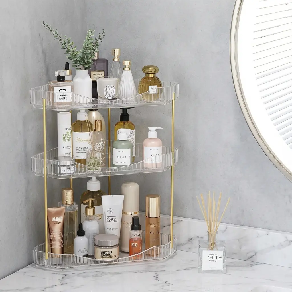 Lifewit Plastic Adjustable Corner Organizer - Bathroom Organization, Beauty Organization, Perfume Tray, Cosmetic Shelf, Soap Storage for Counter, Dresser, Installation