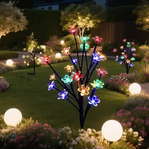 1Pcs Solar Ground Stake Light with Cherry Blossom Design, Warm/cold Color Options, Garden Lawn Decor, Outdoor Yard Pathway Decoration