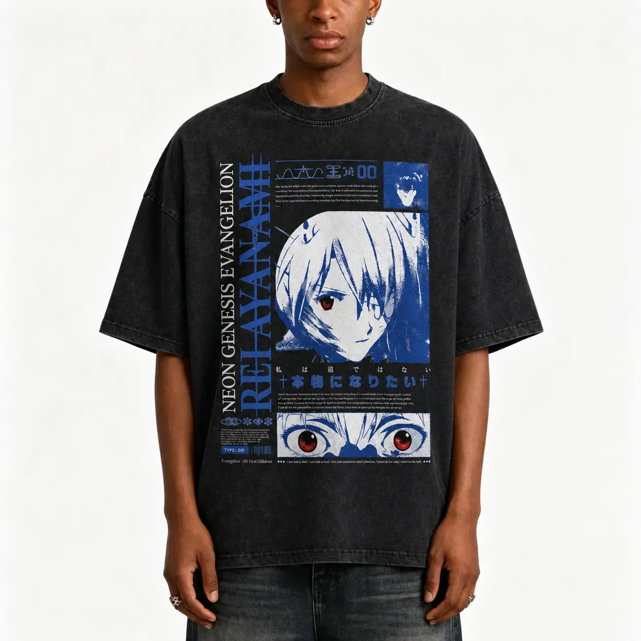 Oversize Animation Rei Ayanami EVA Graphic Shirt, Neon Genesis Evangelion Anime Fans Tee, Blue Manga Graphic T-Shirt, Gift for Men, Gift for Women, Crew Neck T-shirt, Trending T-shirt