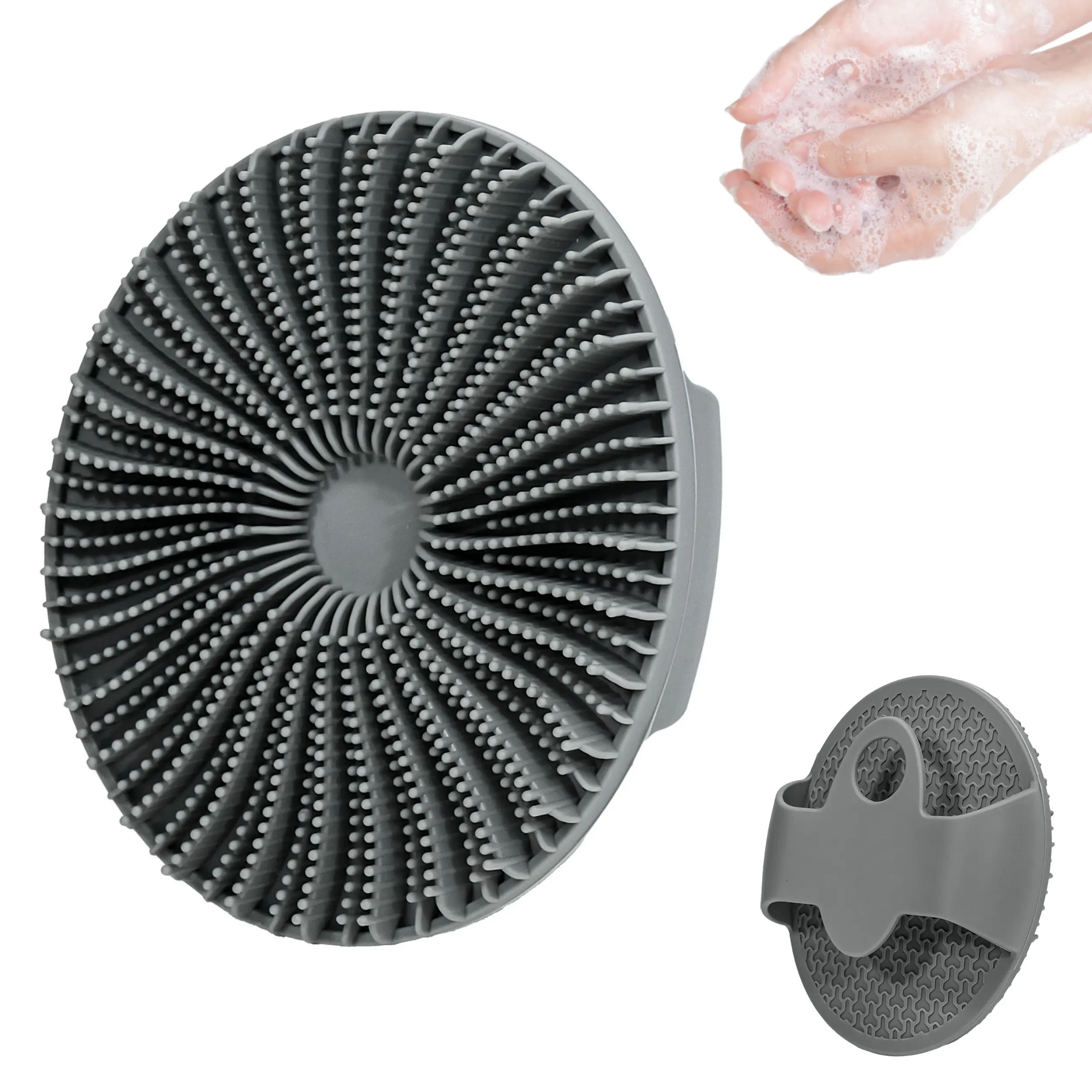 Soft Silicone Exfoliating Body & Face Brush with Ergonomic Non-Slip Handle - Hypoallergenic, Battery-Free, Fragrance-Free Handheld Bath Brush for Gentle Light Beige Cleansing & Exfoliation, Skincare Routine | Sleek Bath Brush | Soft Silicone Bristles