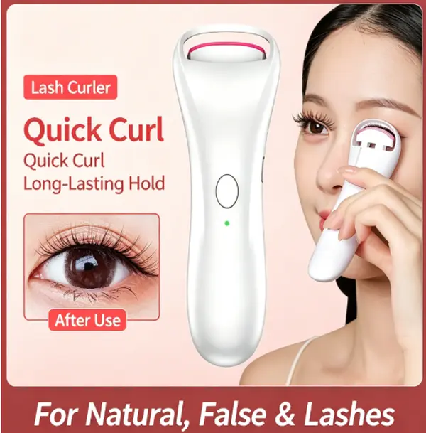 Heated Eyelash Curler, Portable Travel-Size Mini Electric Heated Lash Curler - 2-Level Adjustable Temp & Type-C Recharge, 10S Heat 3S Style 24H Lift for Long-Lasting Natural Effortless Curves