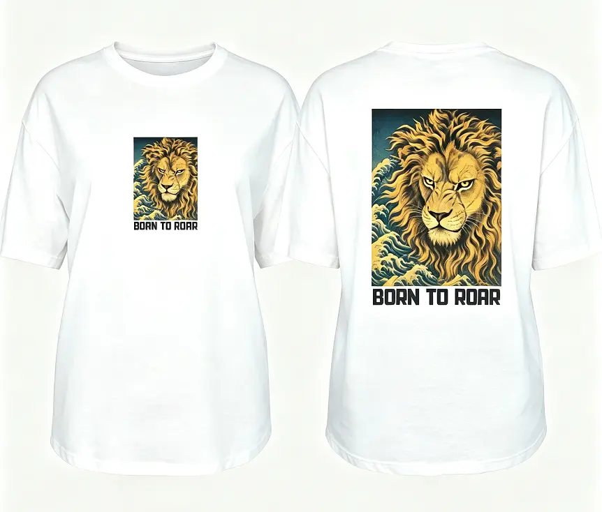 SohoChic Born To Roar Lion Graphic T-Shirt Vintage Cloud Lion Front & Back Print Oversized Men Women Streetwear Short Sleeve Tee